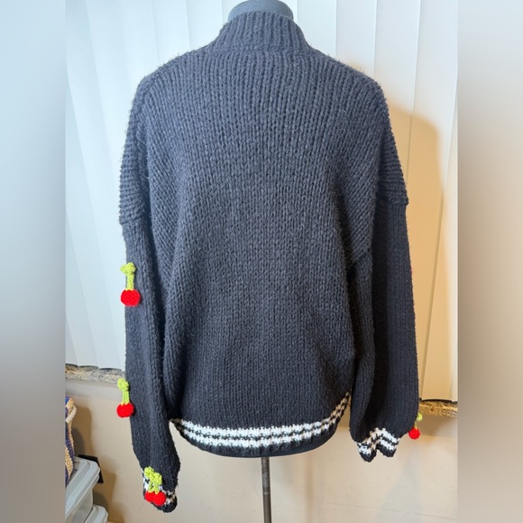 Maeve Anthropologie Black Cherry Appliqué Open-Front Women's Sweater One Size - Picture 8 of 10